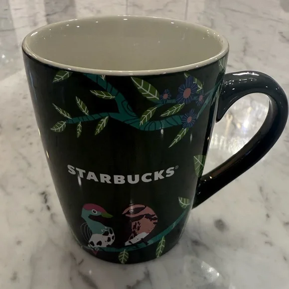 EXCELLENT Starbucks 2020 Green Coffee Mug Tropical Foliage Birds Tea Cup 10oz - Picture 2 of 5
